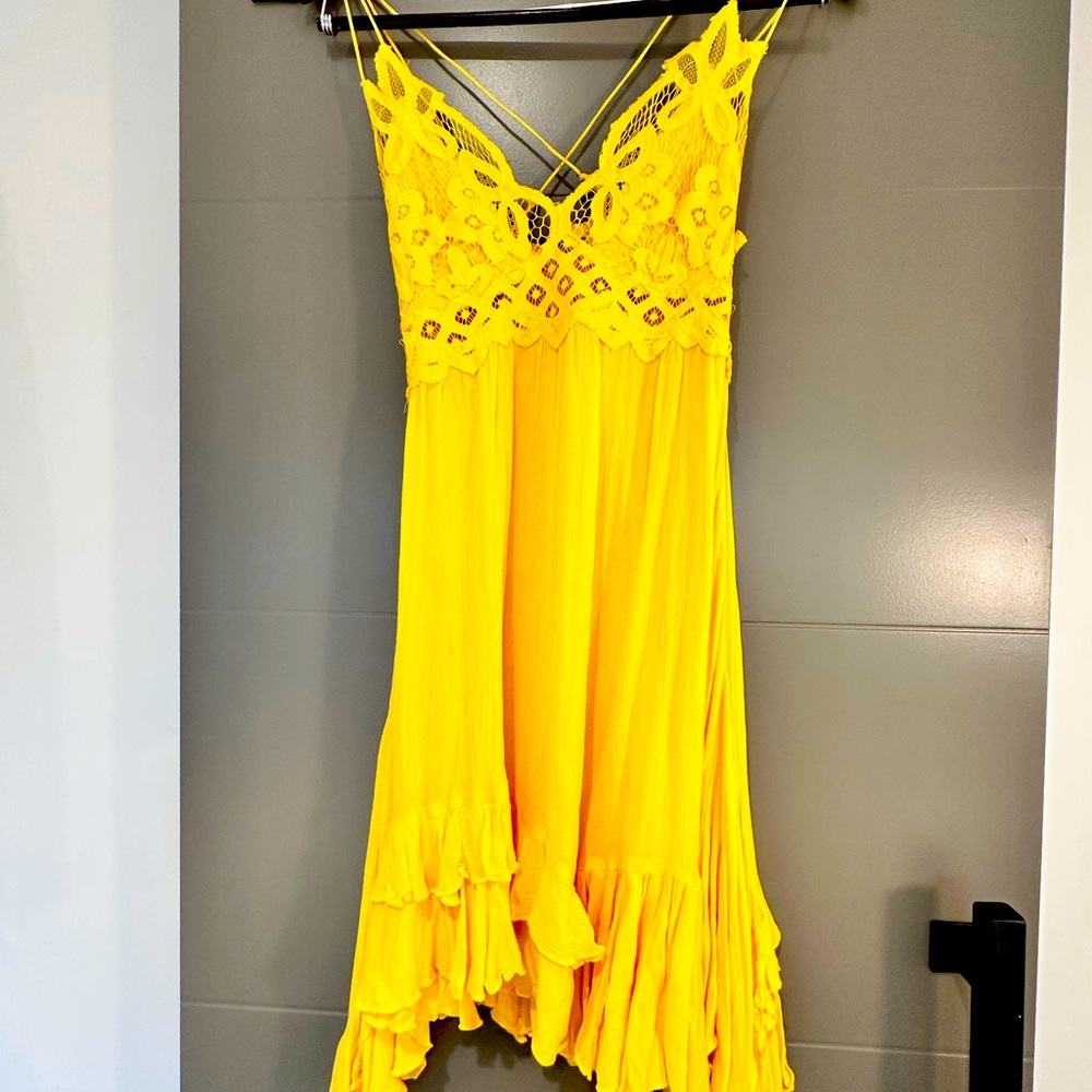 Free People Adella yellow ruffled slip dress
